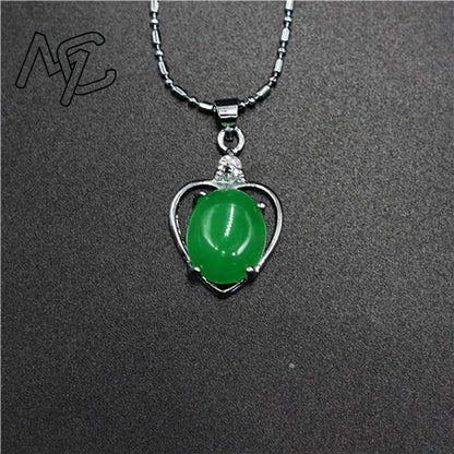 925 Silver Chinese Green Jade Water Drop Pendant Dragon Necklace Jadeite Amulet Fashion Jewelry Luck Gifts Women Sweater Chain