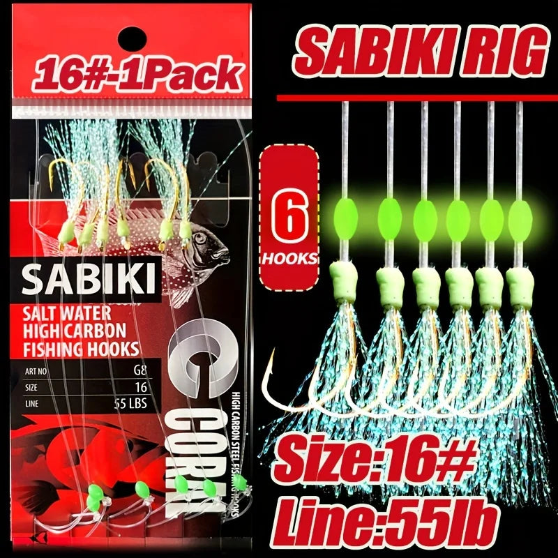 TAKBAS 1/5 Packs Sabiki Rigs, Fishing Bait Rigs, Luminous Sea Fishing Rig with High Carbon Fishing Hooks,for Fresh/Saltwater
