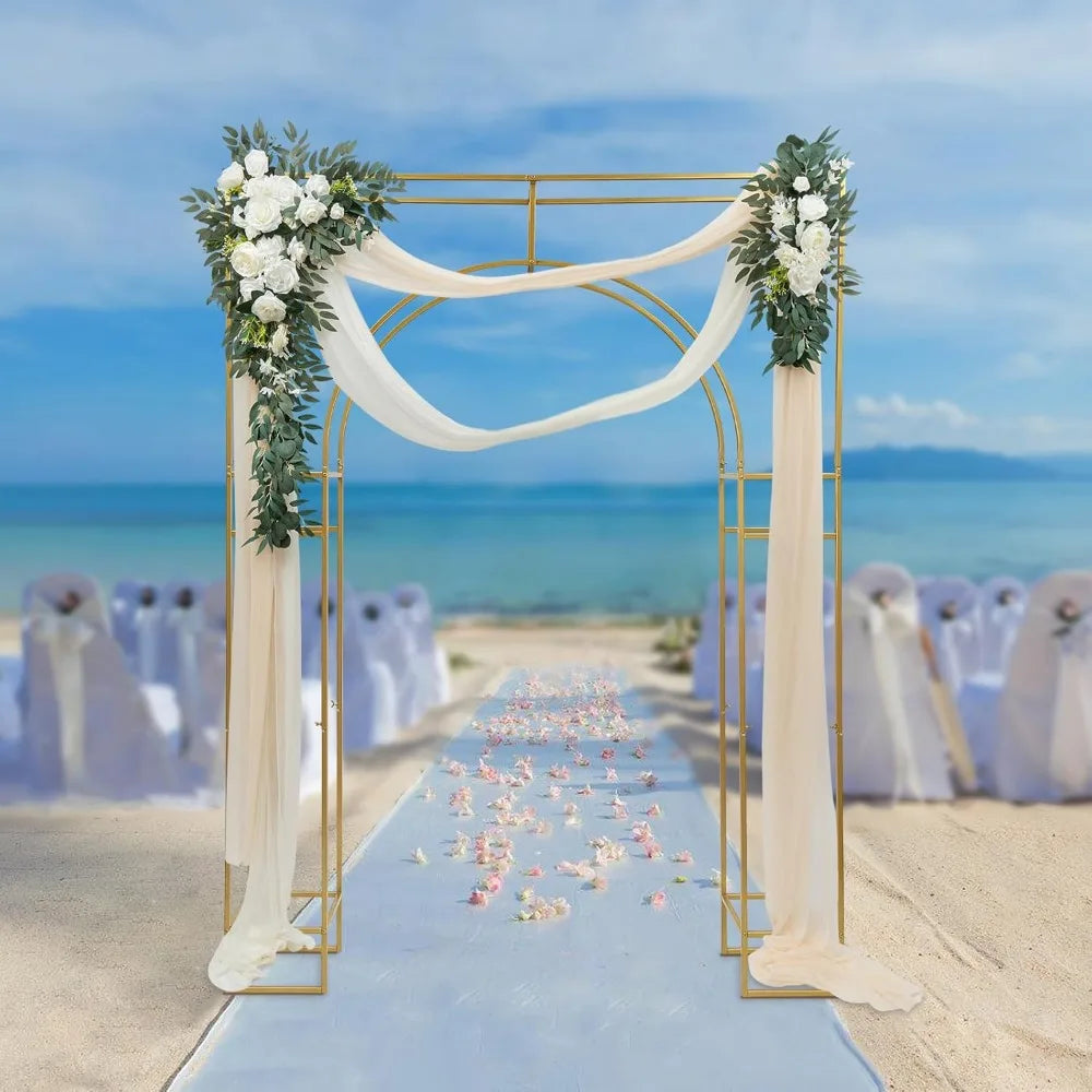 Wedding Arch Backdrop Stand, Gold Wedding Arches for Ceremony Square Metal Balloon Arch Stand Garden Arbor Frame for Wedding Bir