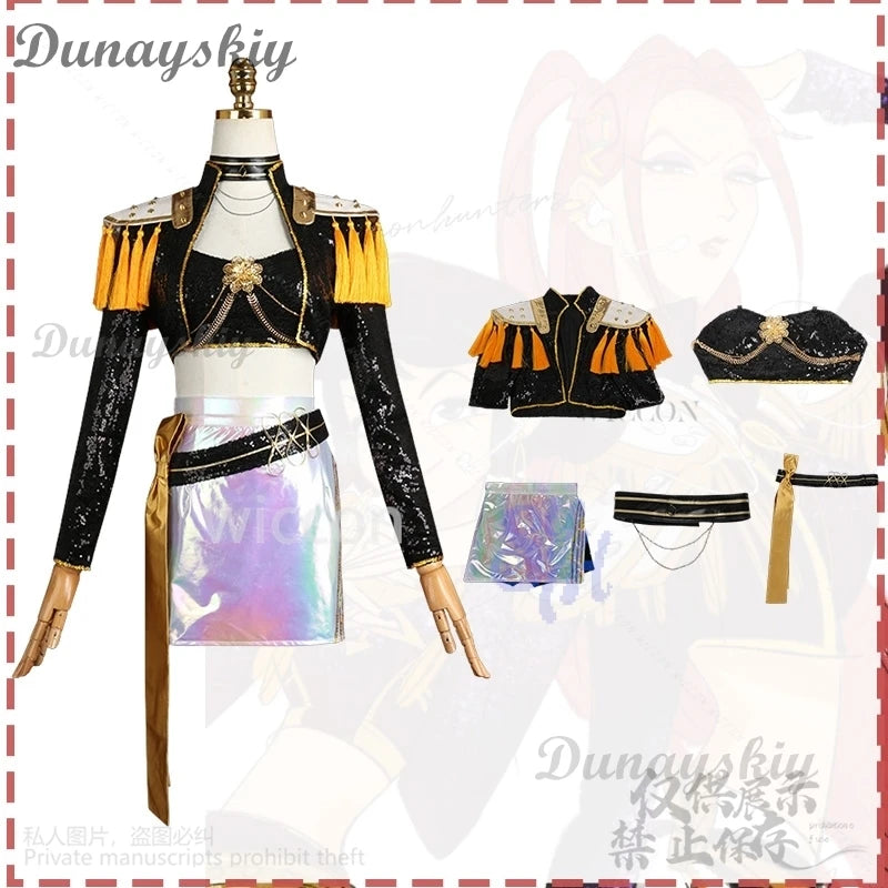 Mira Huntrix Golden Stage Uniform Cosplay Anime Movie Kpop Demon Black Flash Gorgeous Punk Coat Mini Dress Lolita 코스프레 Halloween