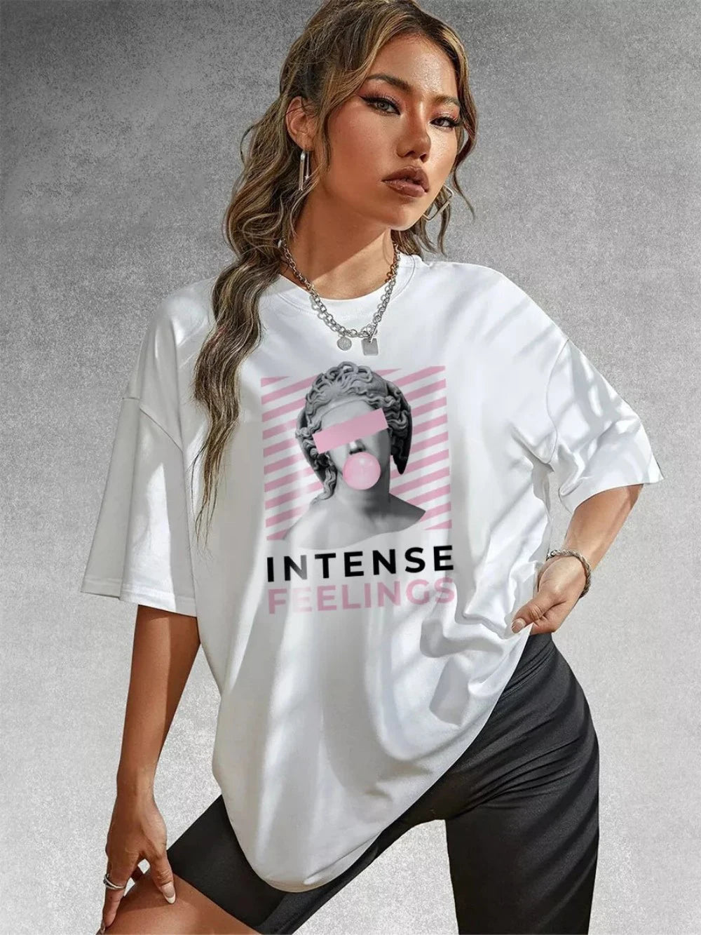 Summer Womens T-Shirts Cotton Intense Feelings Prints T Shirts Casual O-Neck Comfortable Oversized Tops Street Woman Clothes