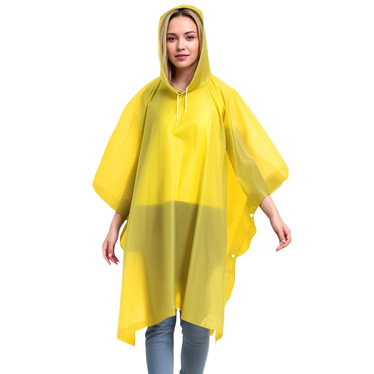 Reusable Rain Ponchos with Drawstring Hood for Adults Waterproof Thicken Rain Coat Outdoor Hiking Raincoat Travel Bicycle Poncho