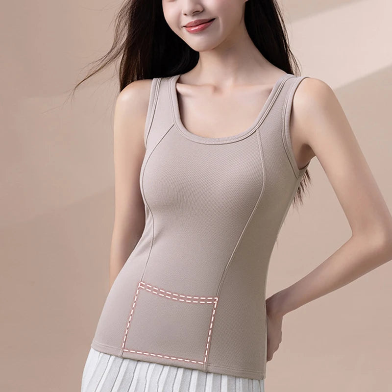 1pcs Woman Thermal Underwear Winter Pockets Thermo Lingerie Warm Top Plus Size Wear Thermo Vest  Undershirt No Chest Cushion