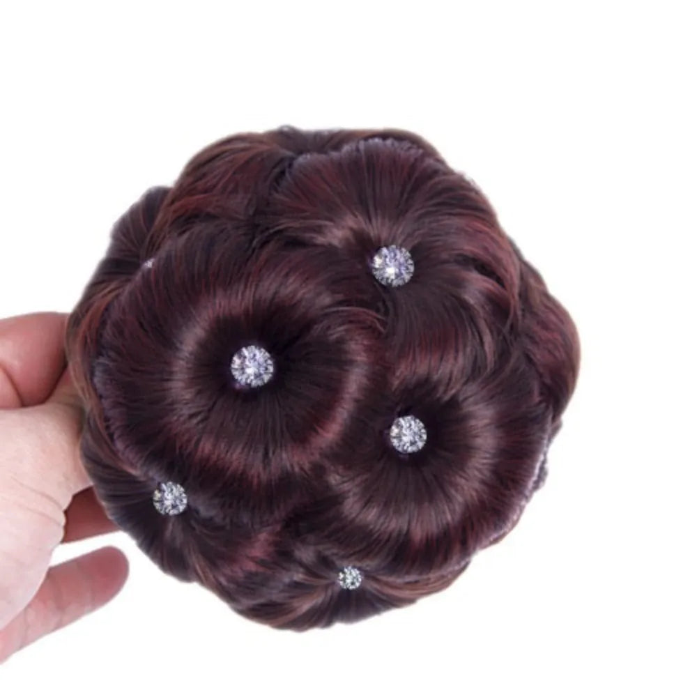 Synthetic Wig Natural Bud Flower Pearl Hairpin Wig Women Simulation Bride Braided Hairpiece Extension