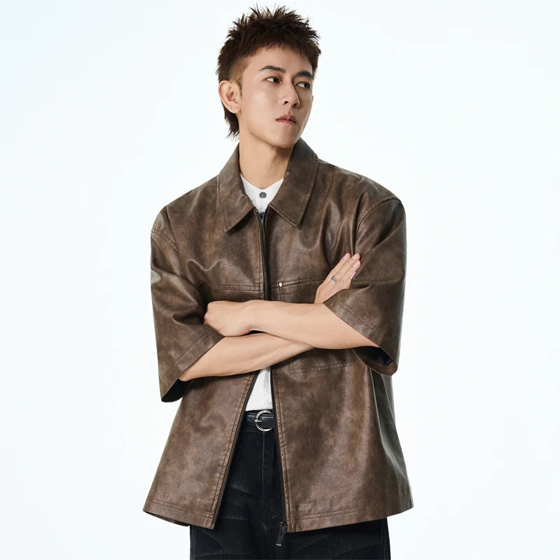 High Quality Men Fashion New Biker PU Leather Jacket Mens Vintage Motorcycle Jacket Male Bomber Coat Winter Lapel Pu Overcoat