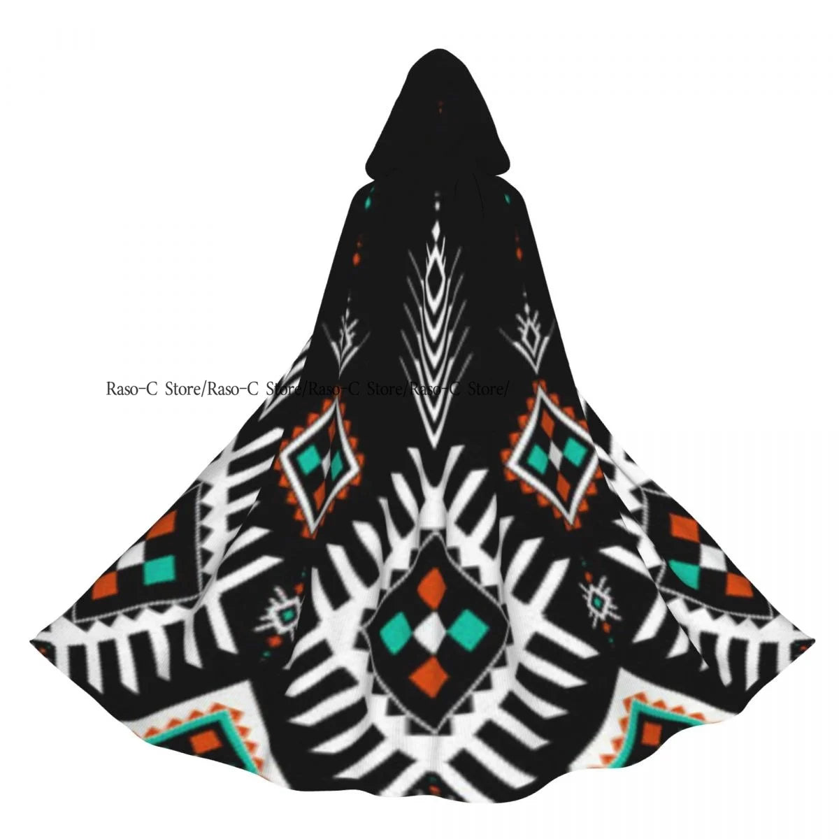 Unisex Adult Abstract Asian Of Drum Player Cloak with Hood Long Witch Costume Cosplay