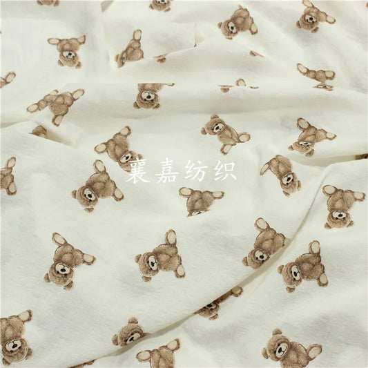 100x135cm Bear Double Gauze 100% Cotton Fabric for Make Baby Clothes / Sleepwear / Shirts / Skirt