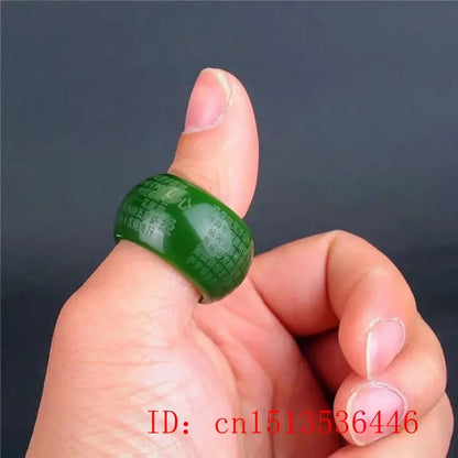 Natural Green Jade 22mm Ring Heart Meridian Jadeite Buddhism Amulet Fashion Charm Jewelry Hand Carved Crafts Gifts Women Men