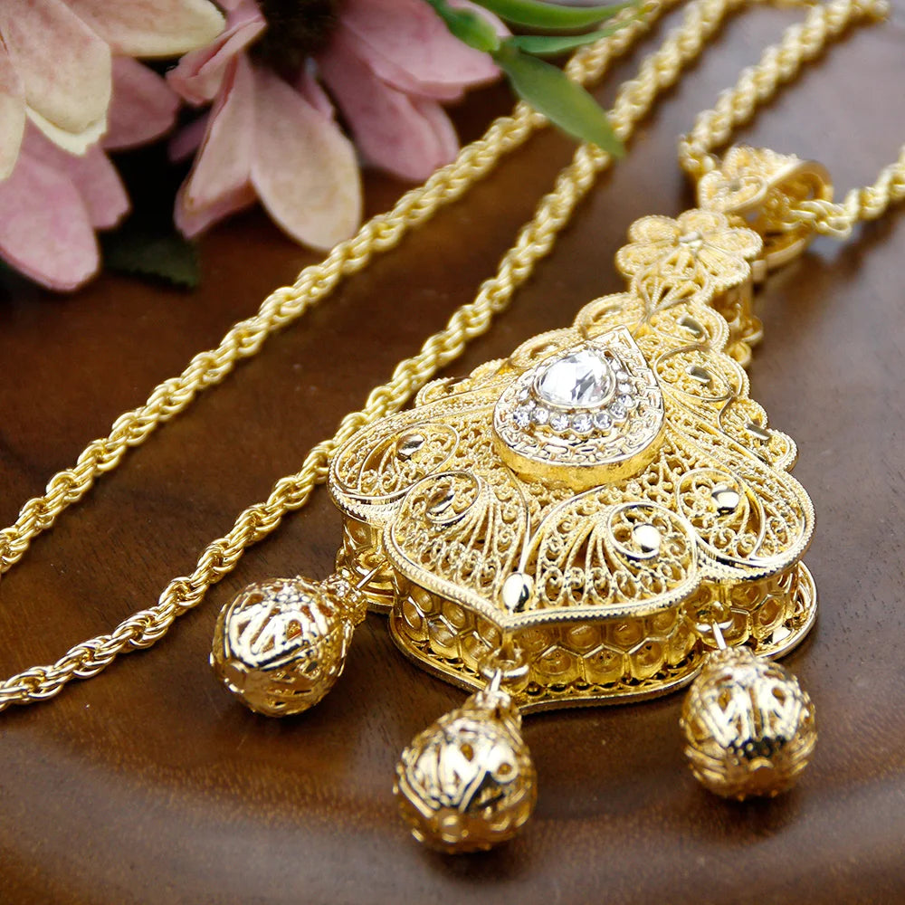 Sunspicems Gold Color Algeria Morocco Women Necklace Cultural Jewelry Caftan Pendant Necklace Arab Bride Wedding Bijoux Gift