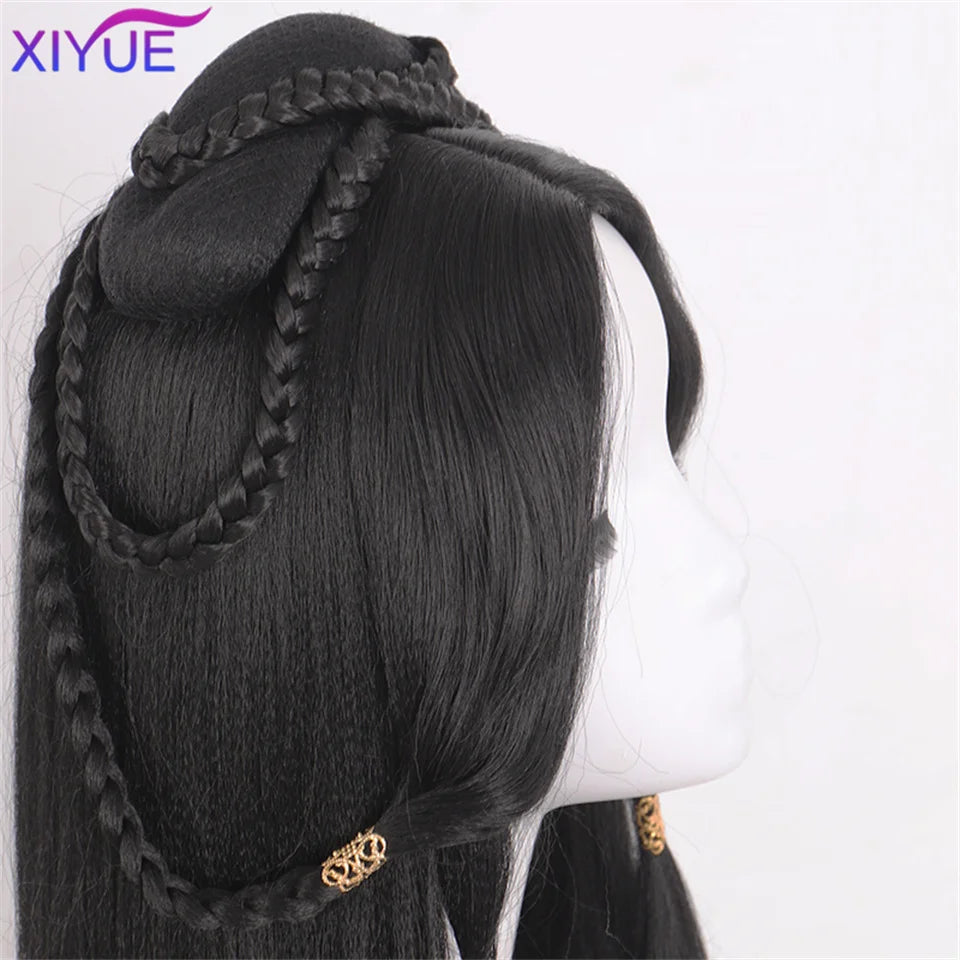 XIYUE Hanfu Wig Headband Women Chinese Style Synthetic Hair Piece Antique Modelling Cos Pad Hair Accessories Headdress Black
