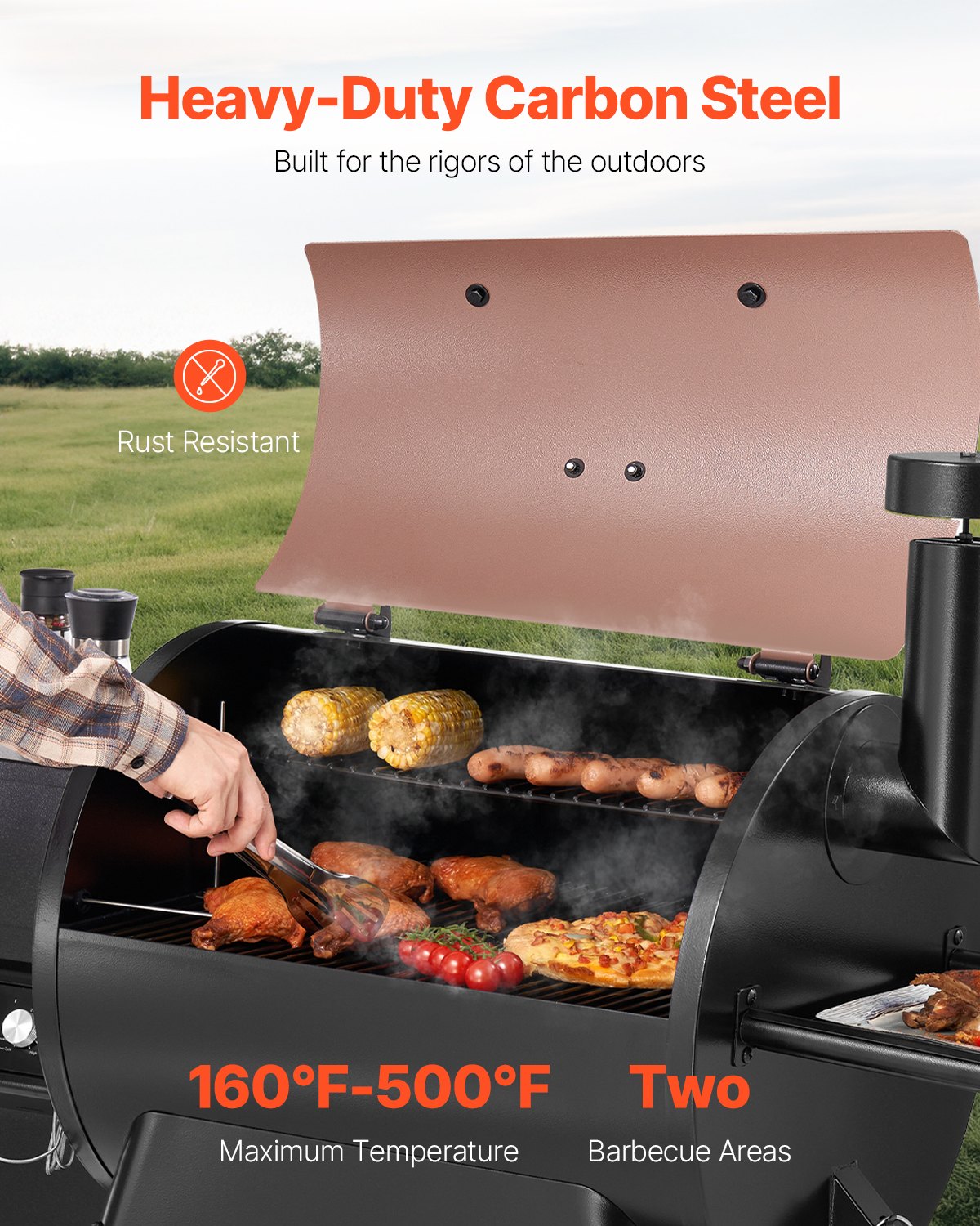 Wood Pellet Grill Smoker Outdoor Electric BBQ Grills 575 Sq.in Cook