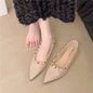 Women's Shoes 2025 Soft Sole New Rivet Single Shoes French Nude Commuter Light Mouth Temperament Pointed Patent Leather