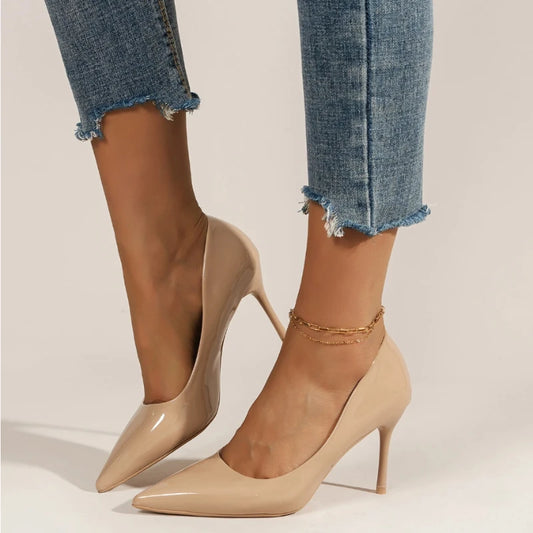 2025 Brand New Women's High Heels Fashionable Patent Leather Sexy Pointed Toe Comfortable Stiletto Wedding Shoes Size