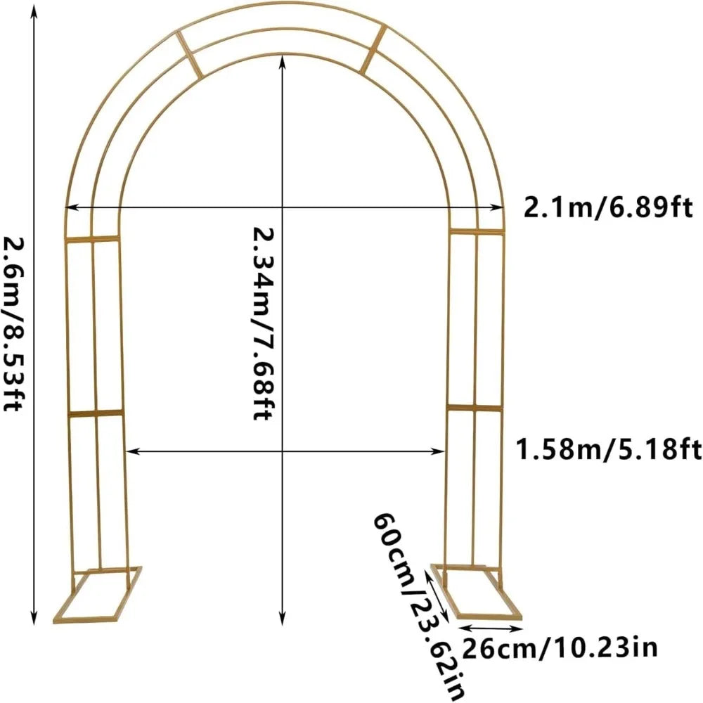 8.53Ft Metal Wedding Garden Arch Trellis, Gold/White, Balloon Archway Decoration Stand with Sturdy Base - Indoor Outdoor Party C
