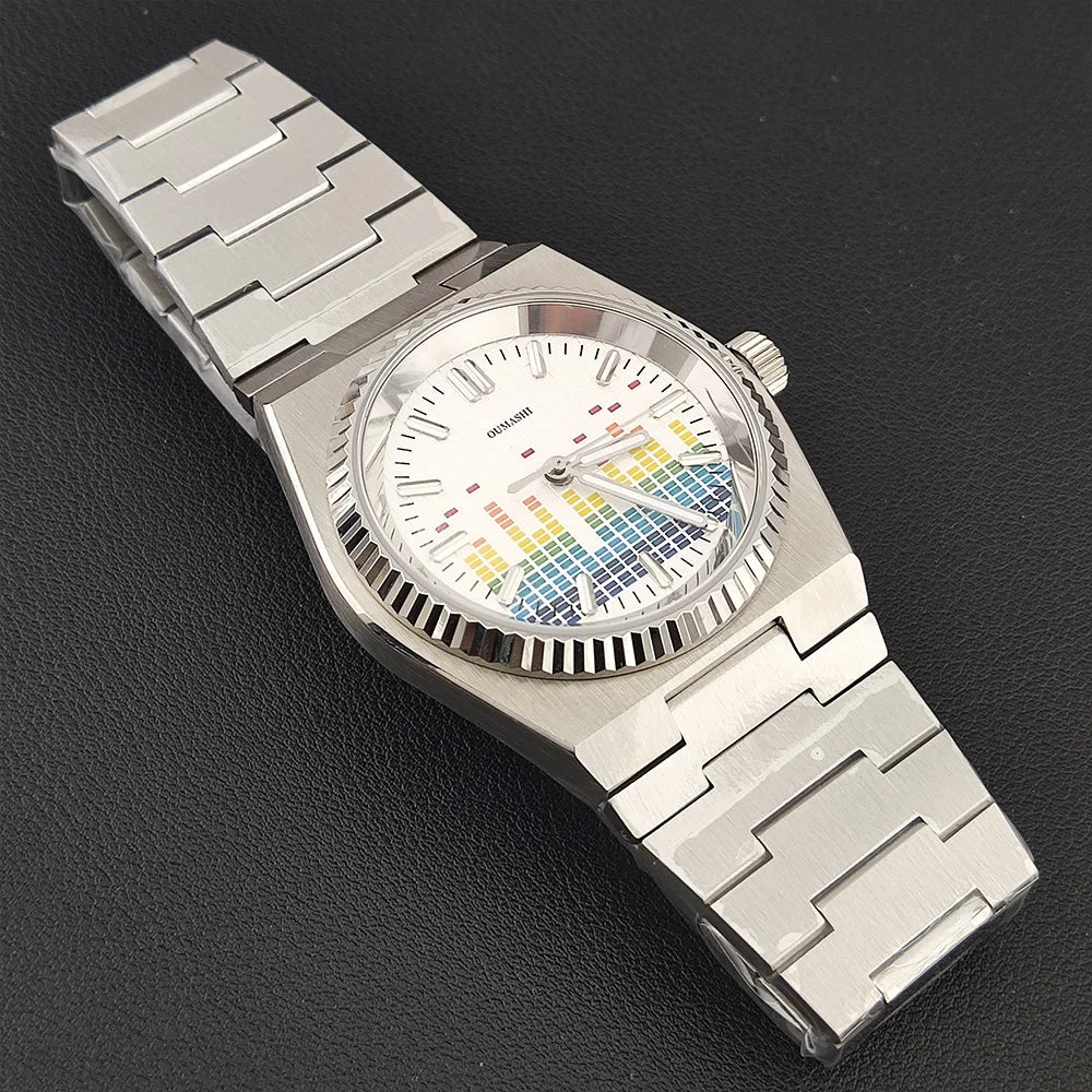 40mm Musical wave watch Stainless steel Sapphire glass all Green luminous NH35 watch Automatic mechanical Men's watch waterproof