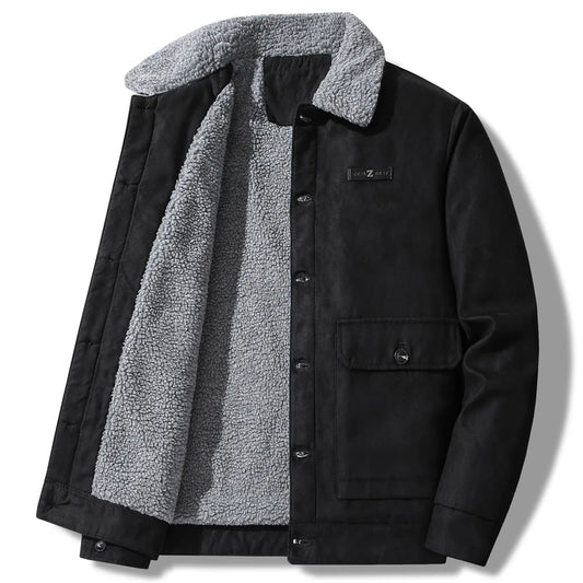 Men's Suede Jacket Autumn Retro Bomber Jacket Fashion Vintage Winter Fleece Jacket Men Parkas Outerwear Thick Warm Coat Clothing