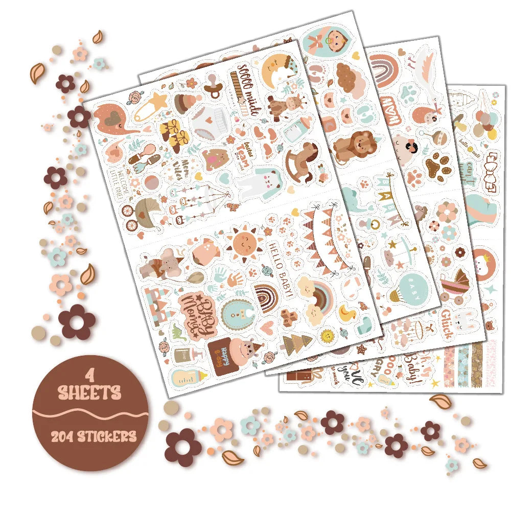 4 sheets/pack Baby Scrapbook Stickers Scrapbooking Baby Girl Boy Sticker for Newborn Baby Clothes,DIY Craft, Photo Album Journal