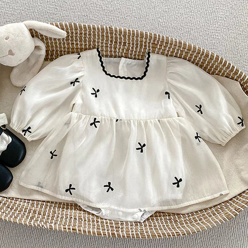 2024 New Autumn 0-24M Children Clothes Newborn Baby Girls Long Sleeved Cotton Bodysuits+Lace Dress Korean Style Climbing Suit