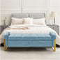 Storage Ottoman Bench, Upholstered PU Leather End of Bed Bench with Tufted Button&Gold Metal Legs for Bedroom