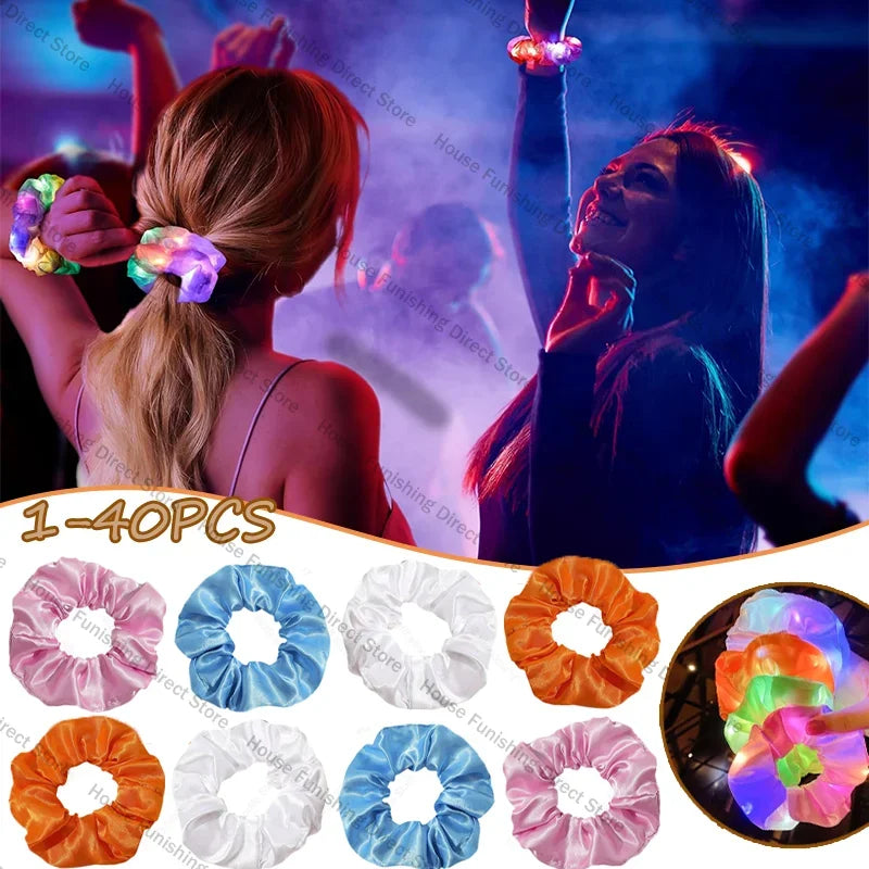 LED Luminous Scrunchies Hairband Glowing Elastic Hair Tie Rope for Women Girls Glow in the Dark Party Hair Accessory