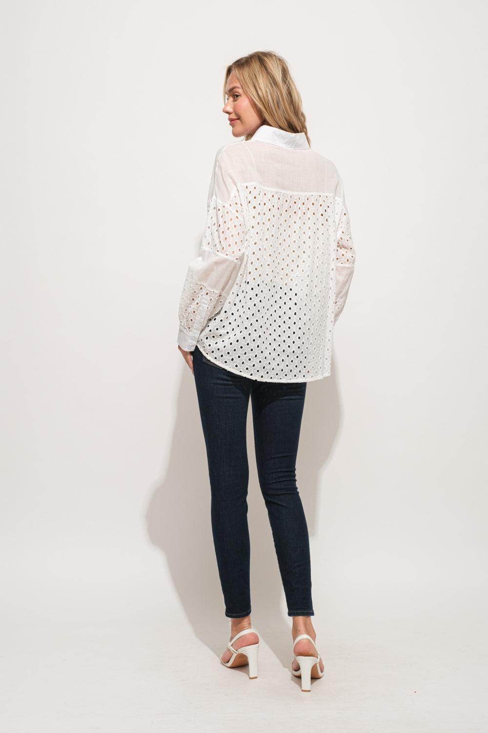 And The Why Eyelet Long Sleeve Button Down Shirt Chic