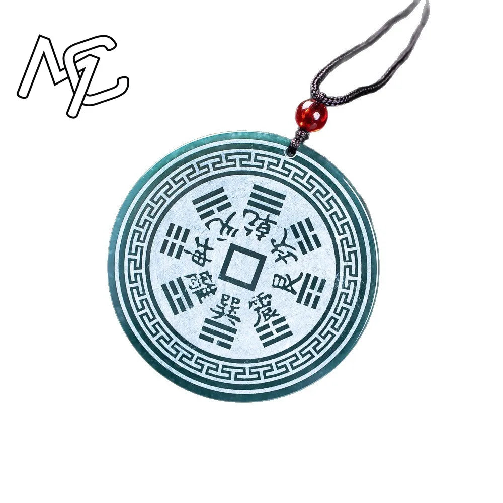 Real Natural Jadeite Blue Water Mountain Ghost Coin Pendant Necklace Carved Charm Jewelry Fashion Amulet Gifts for Men Women