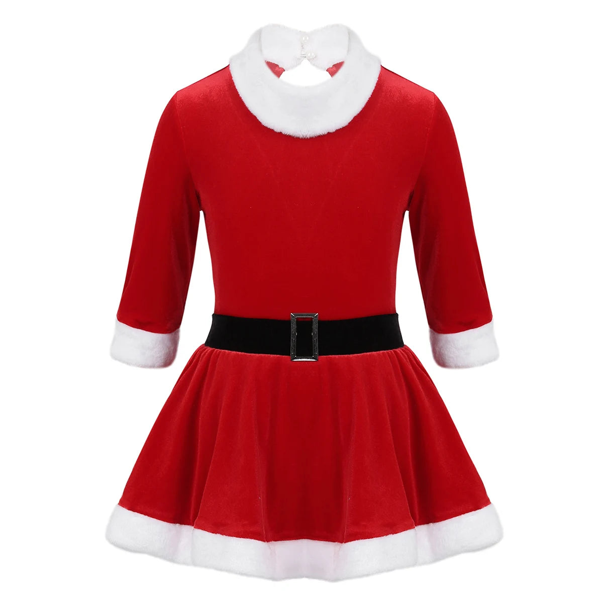 Kids Girls Christmas Santa Dance Costume Carnival Dresses Figure Ice Skating Roller Skating Ballet Dance Velvet Leotard Dress