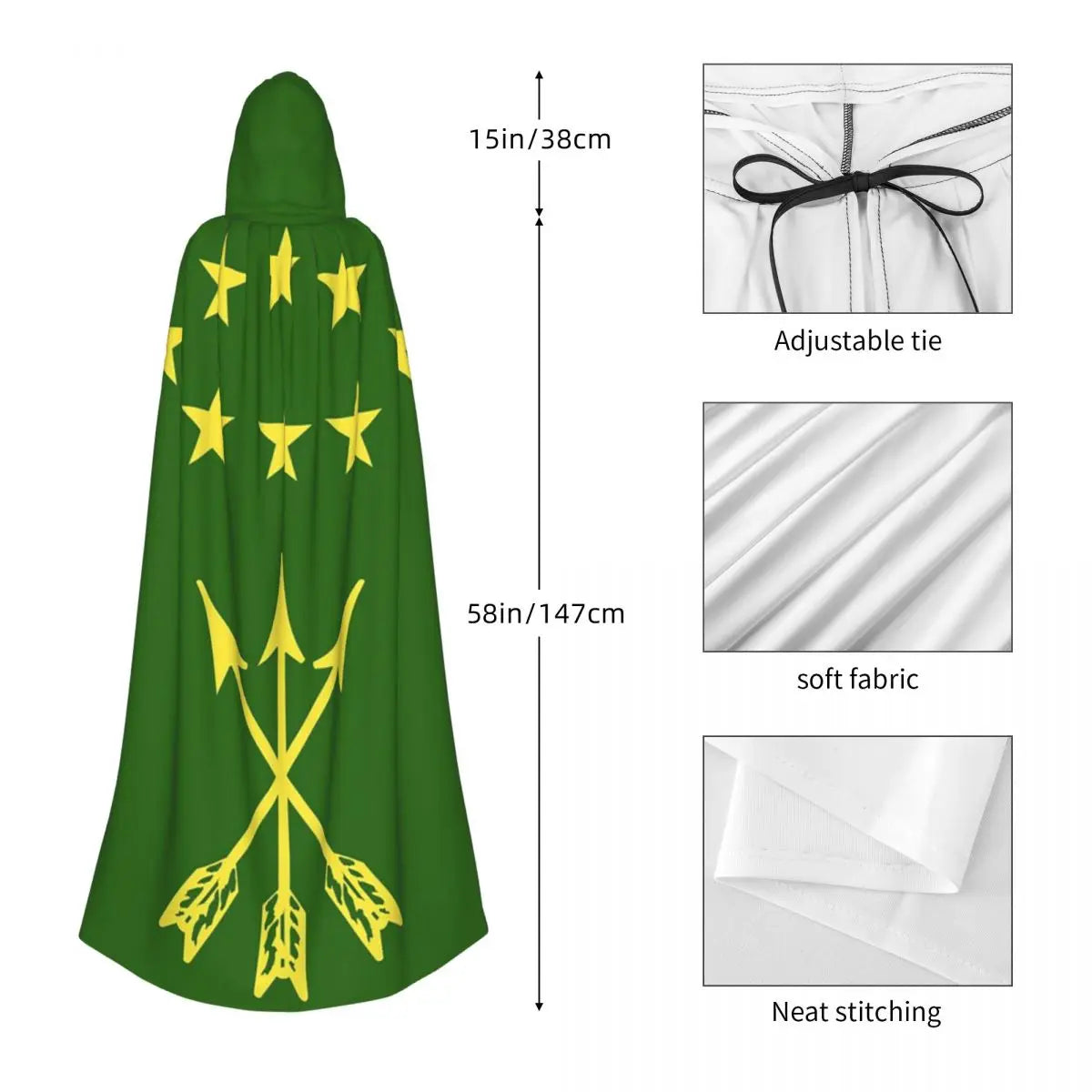 Adiga Flag Gift For Circassian Great Adygea Long Hooded Cloak Witch Medieval Costume Cosplay Cape HalloweenCoat Adult Unisex