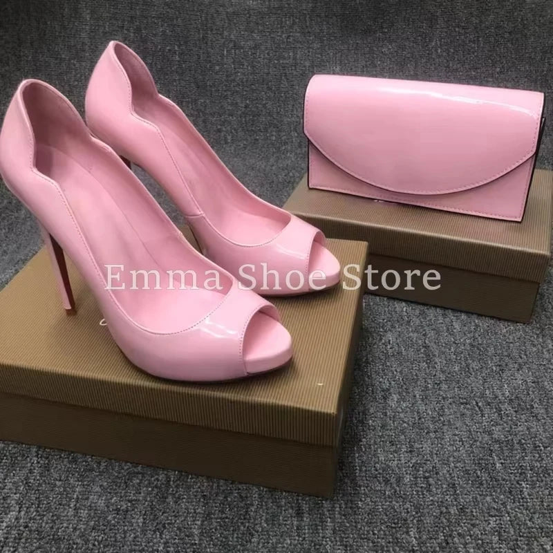 Pink Open Toe Stiletto Heel Women's Sandals Sweet Girl Dress Shoes Banquet 2025 Summer Platform Patent Leather Pumps Wedding