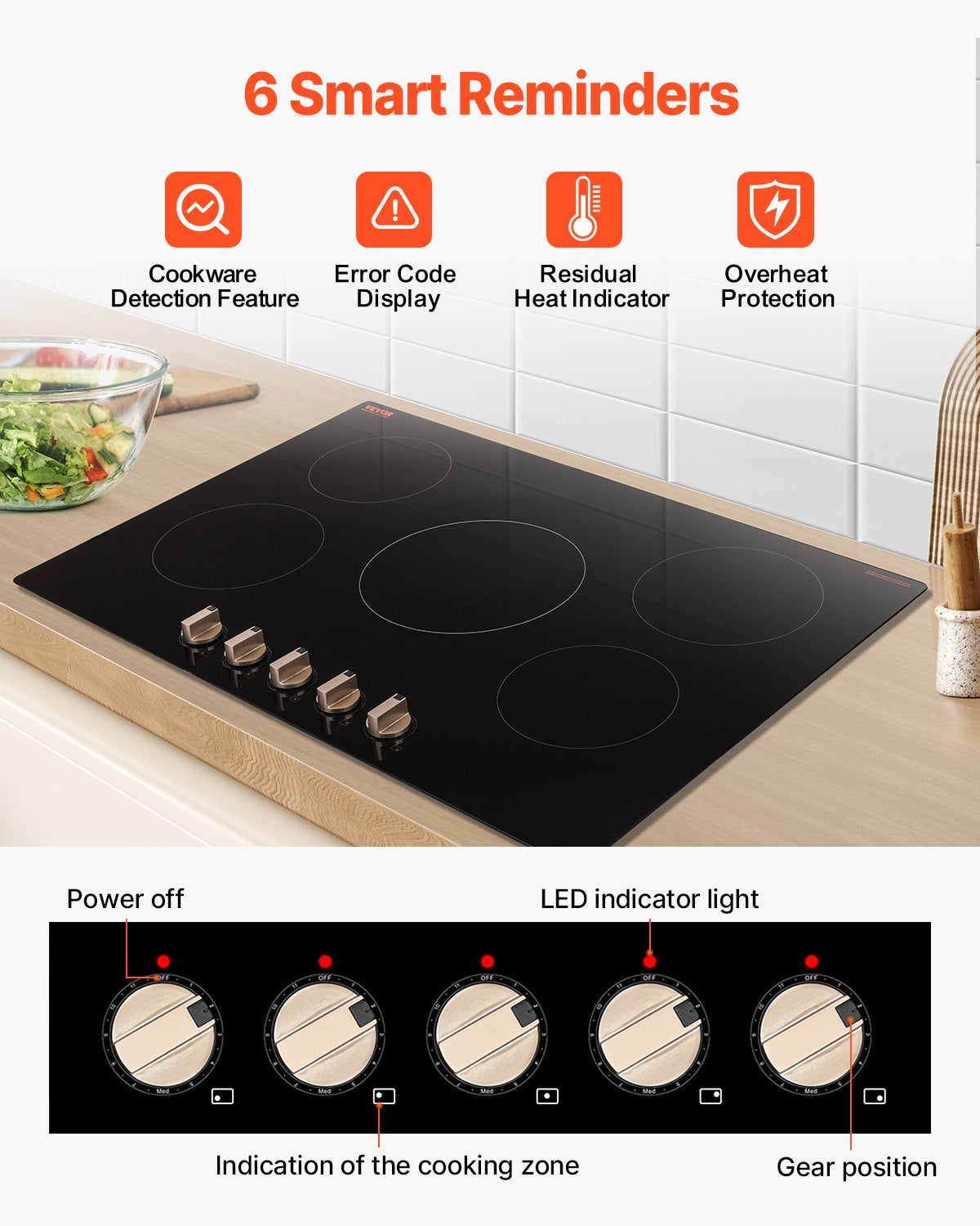9200W 5 Burner Induction Cooktop Electric Countertop Burner Knob