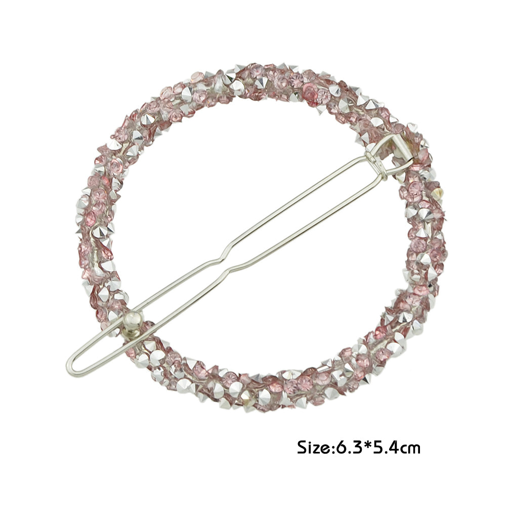 AU Local Hair Accessories Silver Pink Rhinestone Circle Hair Clip for