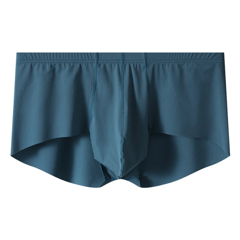 Mens Underwear Mid Rise Boxer Briefs Ice Silk Comfortable Sexy Lingerie Solid Color Underpants Large Size 4Size Men's Clothing