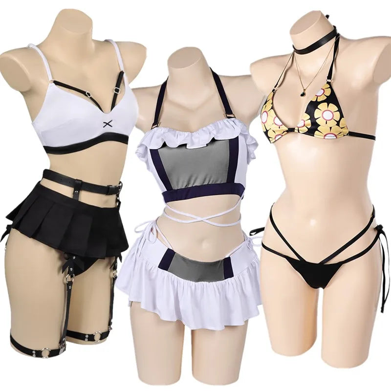 Tifa Lockhart Cosplay Swimsuit Costume Fantasy Women Bikini Top Vest Skirt Swimwear Outfits Halloween Carnival Party Suit
