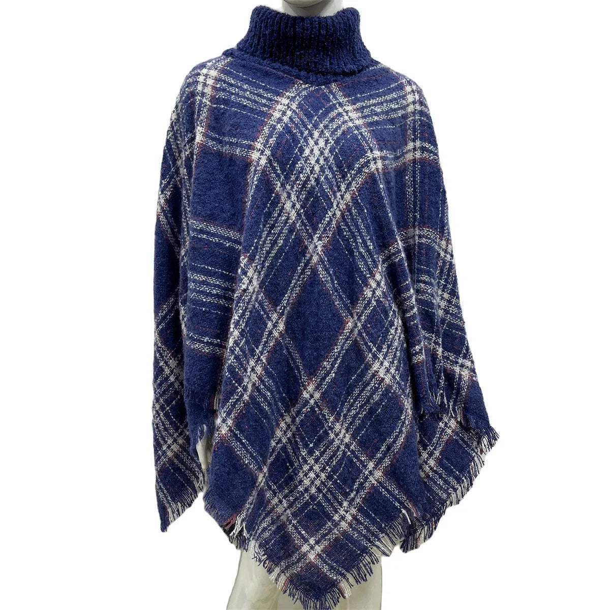 New Women Autumn Winter Striped Knitted Poncho Shawl Sweater Overcoat Streetwear Thick Warm High Neck Loose Knitwear Long Coat