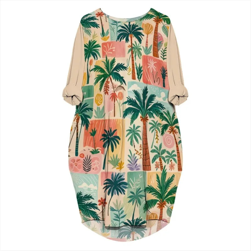 Women's printed loose long sleeved summer plus size dress Cross border Summer New Fashion