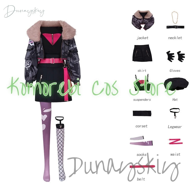 ULTRA C Azusawa Kohane Cosplay Game PJSK Project Sekai Colorful Stage Costume Uniforms Black Coat Dress Wig Prop Halloween Party
