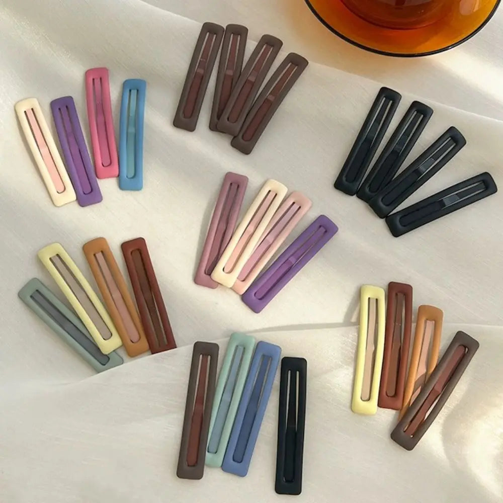6pcs/set Headwear Korean Style Rectangle Hairpins Frosting Metal Geometry Barrettes Solid Color Hair Clip Daily