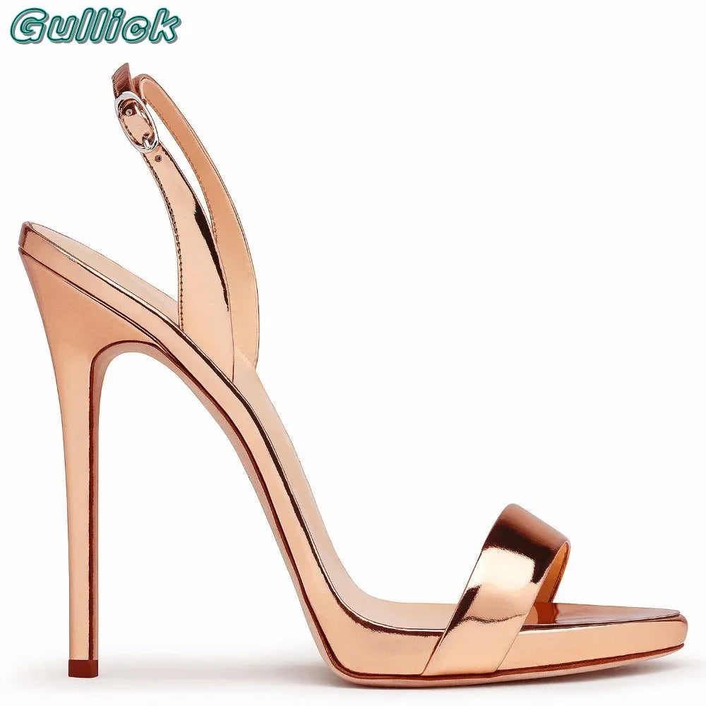 Slingback Rose Gold Sandals Open Toe Stiletto High Heel Buckle Strap One Strap Summer Shallow Sexy Women Dress Party Shoes