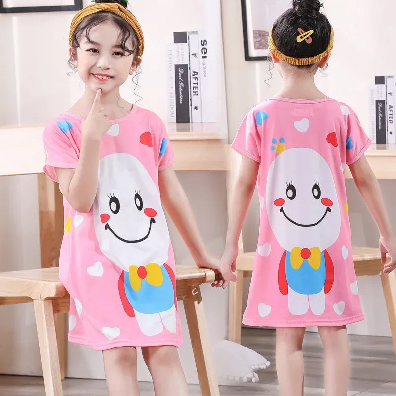 3-10Yrs Girls Dress Summer Kids Girls Cartoon Pajamas Teenager Night Dresses Baby Nightdress Children Clothes