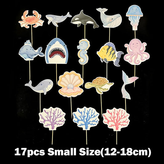 Ocean Cake Decorations Under the Sea Mermaid Cake Toppers Shell Coral Paper Cupcake Topper DIY Birthday Marine Party Cake Suppli