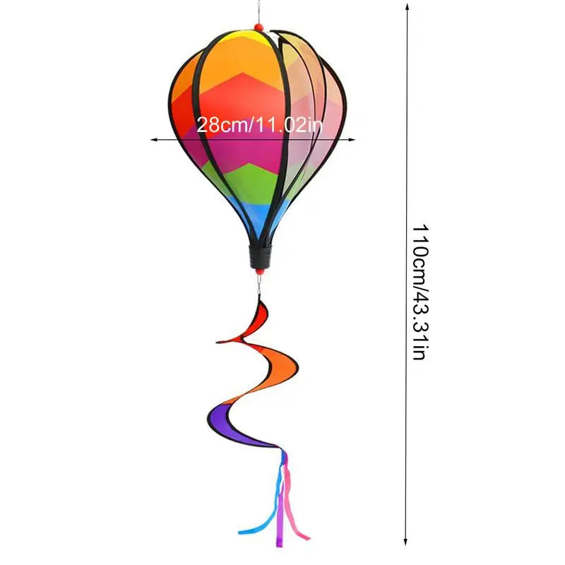 Hot Air Balloon Wind Spinner Rainbow Hanging Wind Twister Bird Deterrent Device Garden Outdoor Toy for Yards Holiday Party Decor