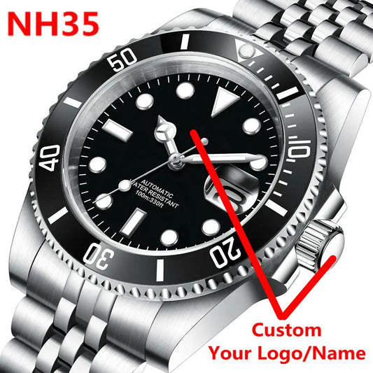 DIY Logo 40MM Dive Watch NH35 Automatic WristWatch 10Bar Waterproof Luminous Sapphire Ceramic bezel dress Watches Men Reloj