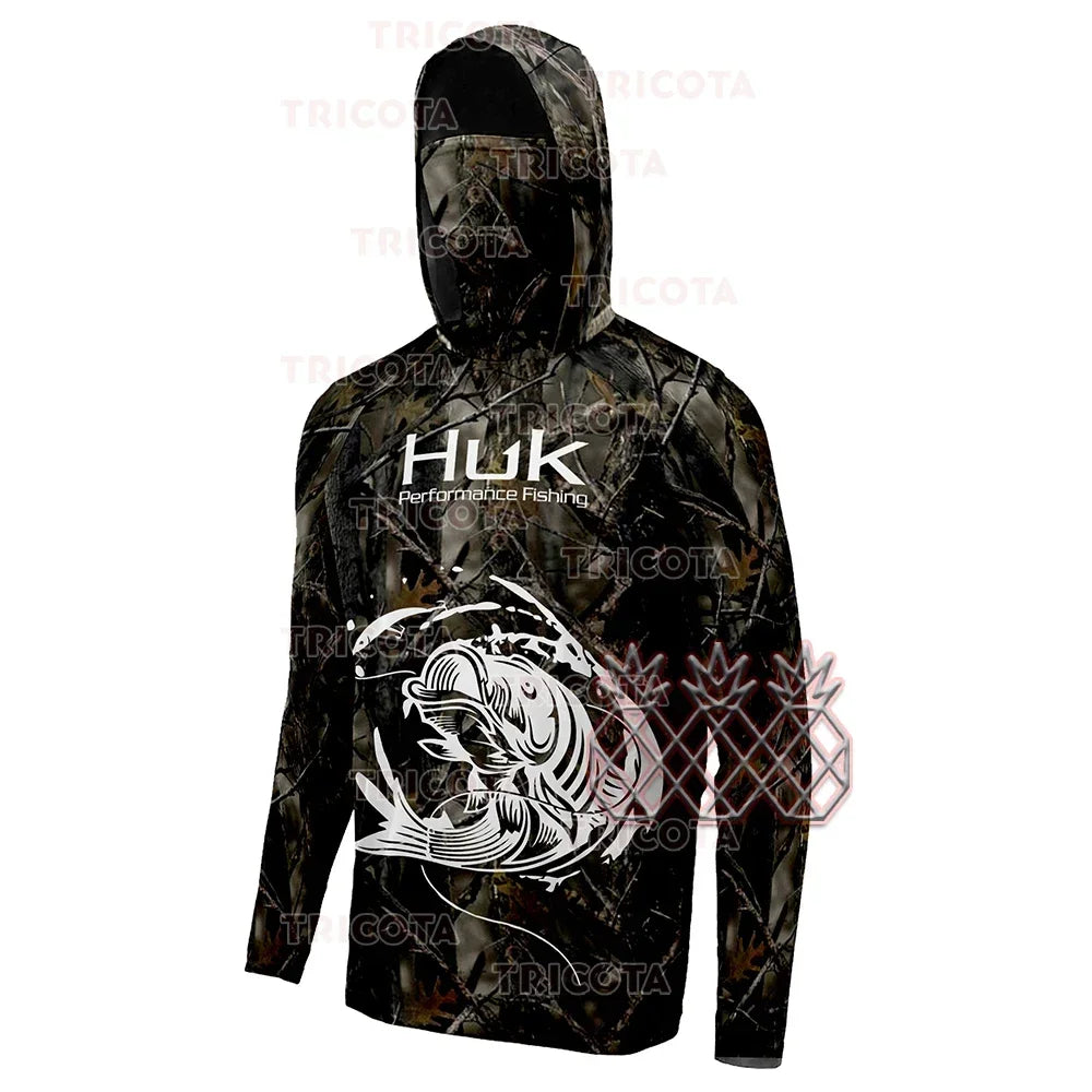 HUK Fishing Shirt Mask Outdoor Men UV Protection Fish Hoodie Clothing Long Sleeve Breathable Performance Fishing Jersey UPF 50+