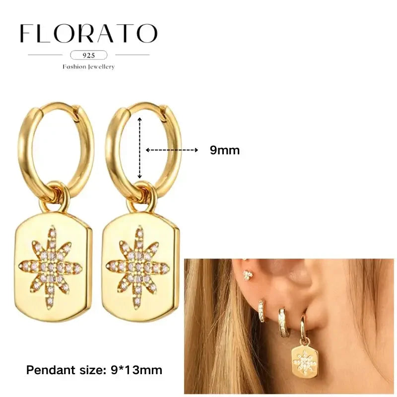 925 Sterling Silver Ear needle European And American Style Hoop Earrings Round square Pendientes Fashion For Women Birthday Gift