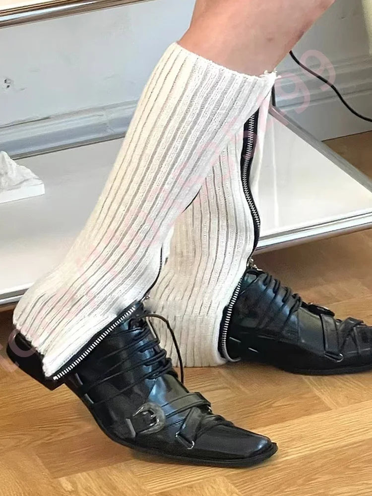 Black Pointed Toe Women's Thick Heel Leather Shoes 2025 Summer New Belt Buckle Pumps Street Fashion Y2K Party Casual Pumps