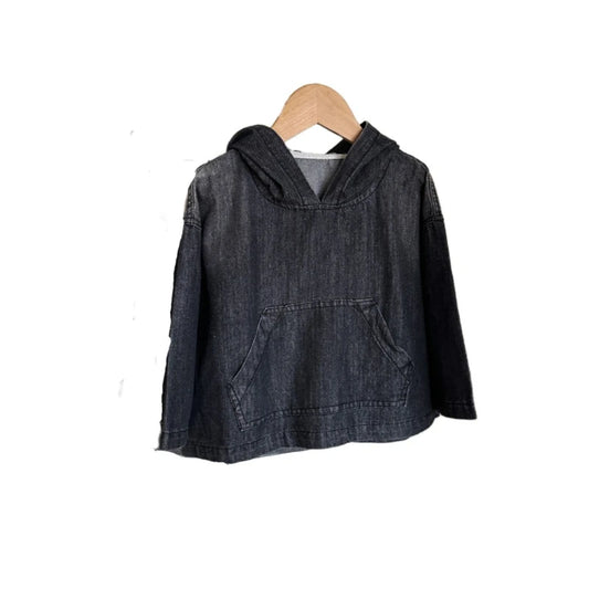 2025 Autumn/winter New Children's Retro Forest Style Design with Original Color Hooded Denim Jacket