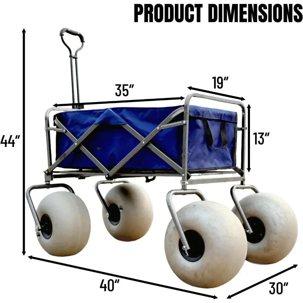 Beach Cart with 13" Balloon Wheels, Collapsible Beach Wagon with Big Wheels for Sand, Pump Included (Beach Wagon)