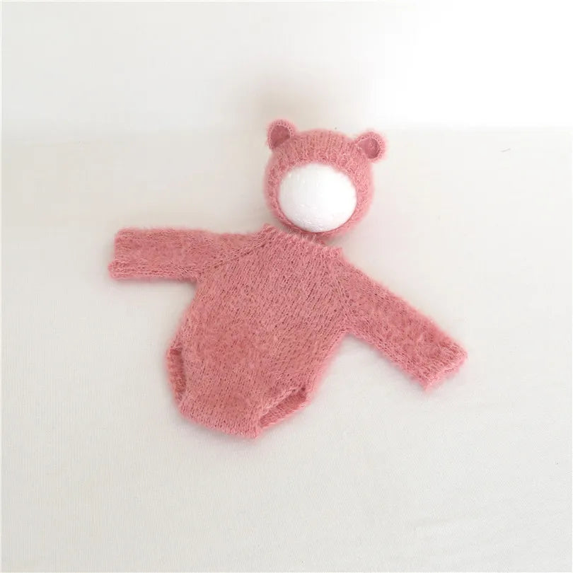 Hand Knitted Wolf Pup Footed Outfit Set Baby Boy Animal Romper Newborn Photography Prop Fuzzy Crochet Teddy Bear Overall Clothes