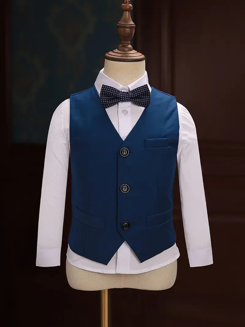 Boys 4Pieces/Set Jacket Vest Pants Bowtie Wedding Suit Little Boys Birthday Party Dress Children Host Piano Performance Costume