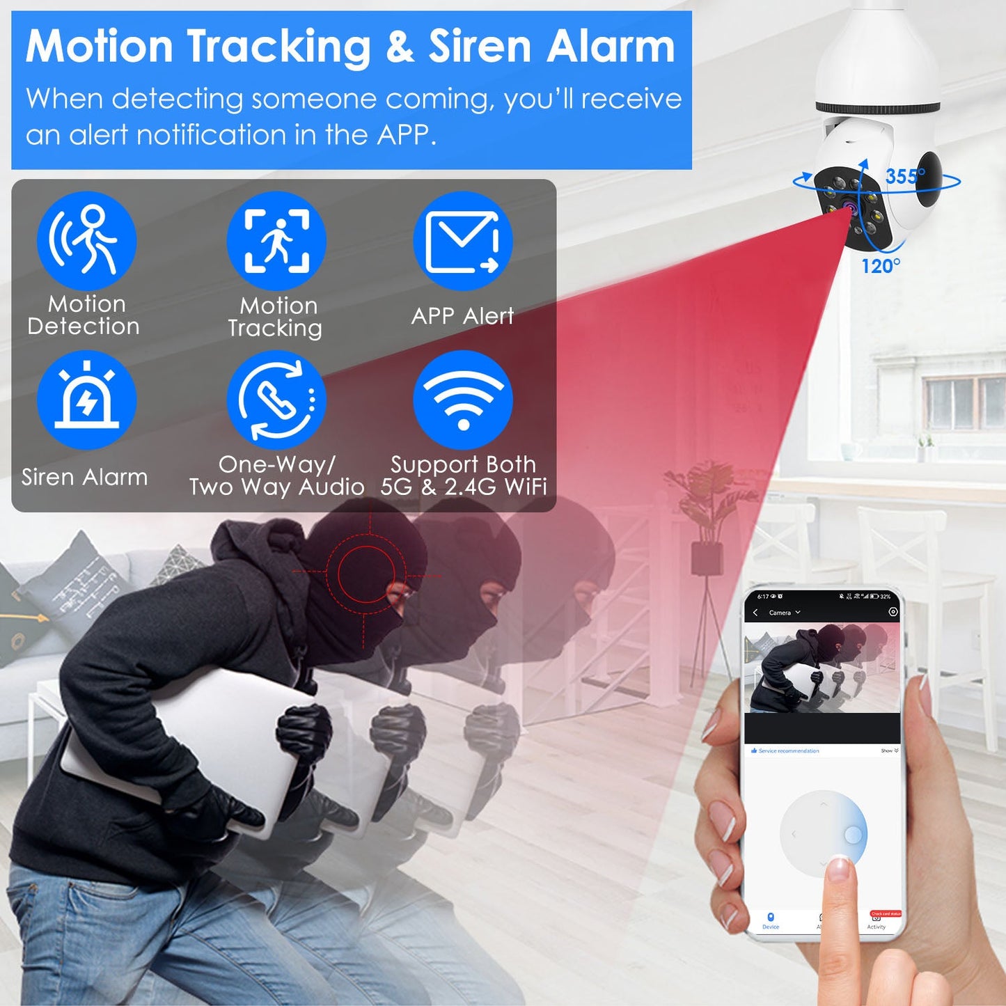 1Pc E27 WiFi Bulb Camera 1080P FHD WiFi IP Pan Tilt Security